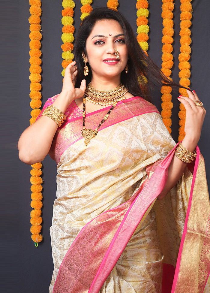 Off White Kanchipuram Silk Saree With Blouse Piece