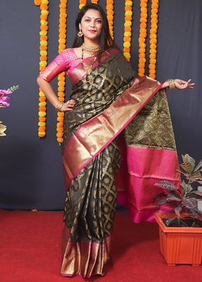 Black Kanchipuram Silk Saree With Blouse Piece