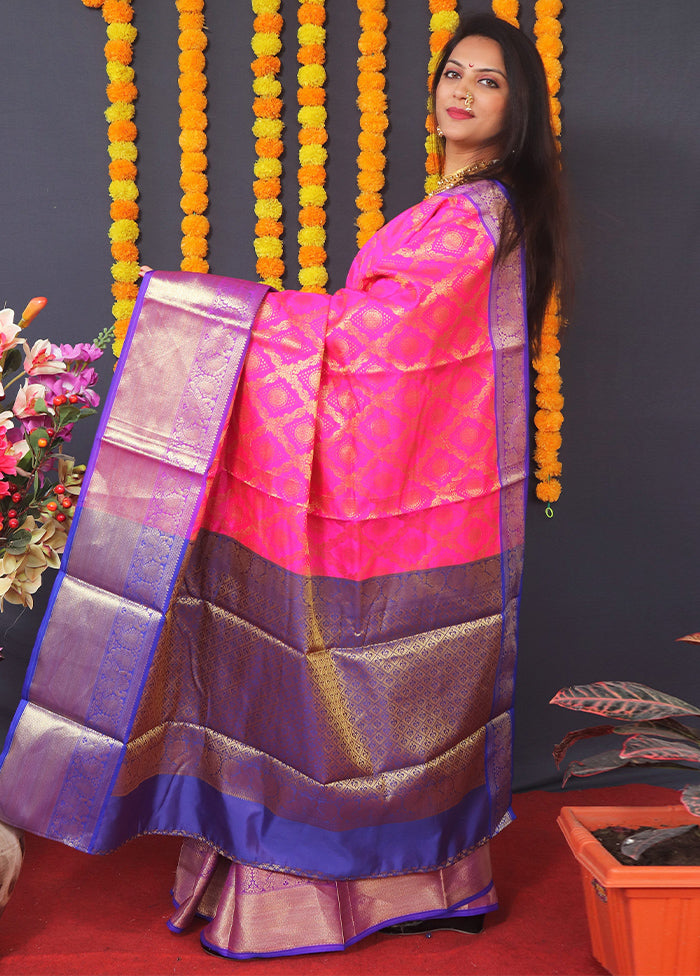 Pink Kanchipuram Silk Saree With Blouse Piece