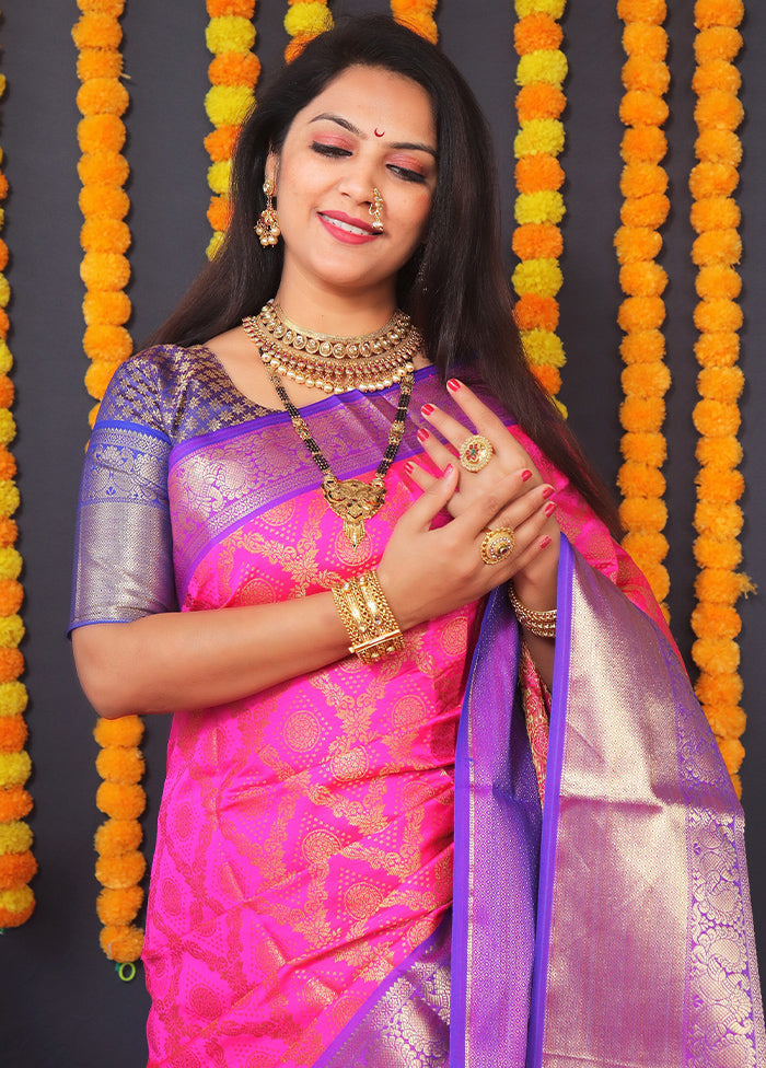 Pink Kanchipuram Silk Saree With Blouse Piece