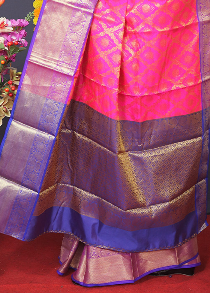 Pink Kanchipuram Silk Saree With Blouse Piece