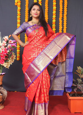 Red Kanchipuram Silk Saree With Blouse Piece