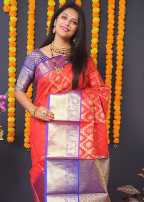 Red Kanchipuram Silk Saree With Blouse Piece