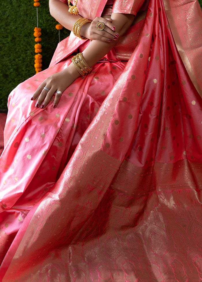 Peach Banarasi Silk Saree With Blouse Piece