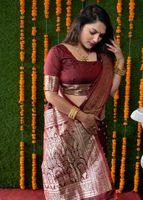 Maroon Banarasi Silk Saree With Blouse Piece