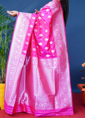 Pink Banarasi Silk Saree With Blouse Piece