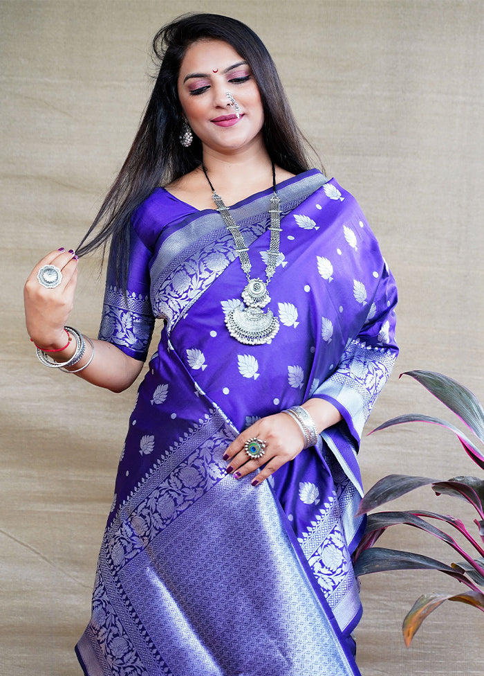 Royal Blue Banarasi Silk Saree With Blouse Piece