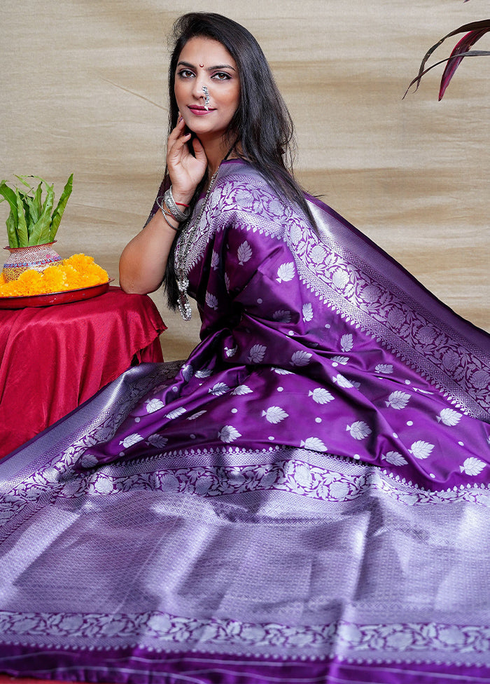 Purple Banarasi Silk Saree With Blouse Piece