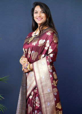 Maroon Banarasi Silk Saree With Blouse Piece