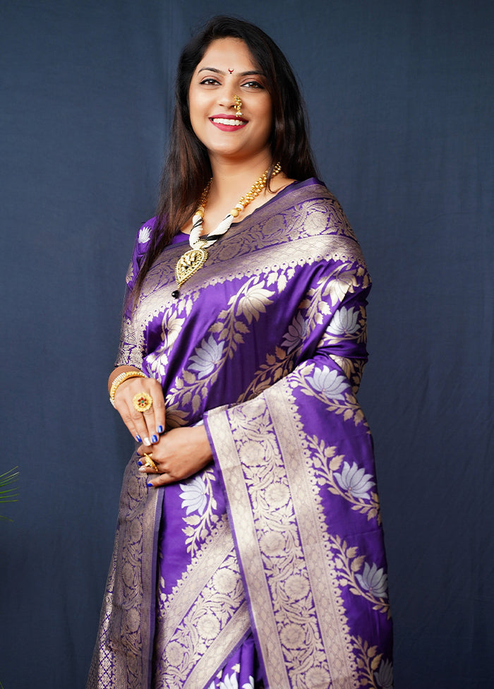 Purple Banarasi Silk Saree With Blouse Piece