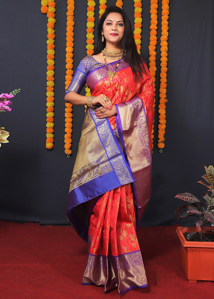 Red Kanchipuram Silk Saree With Blouse Piece