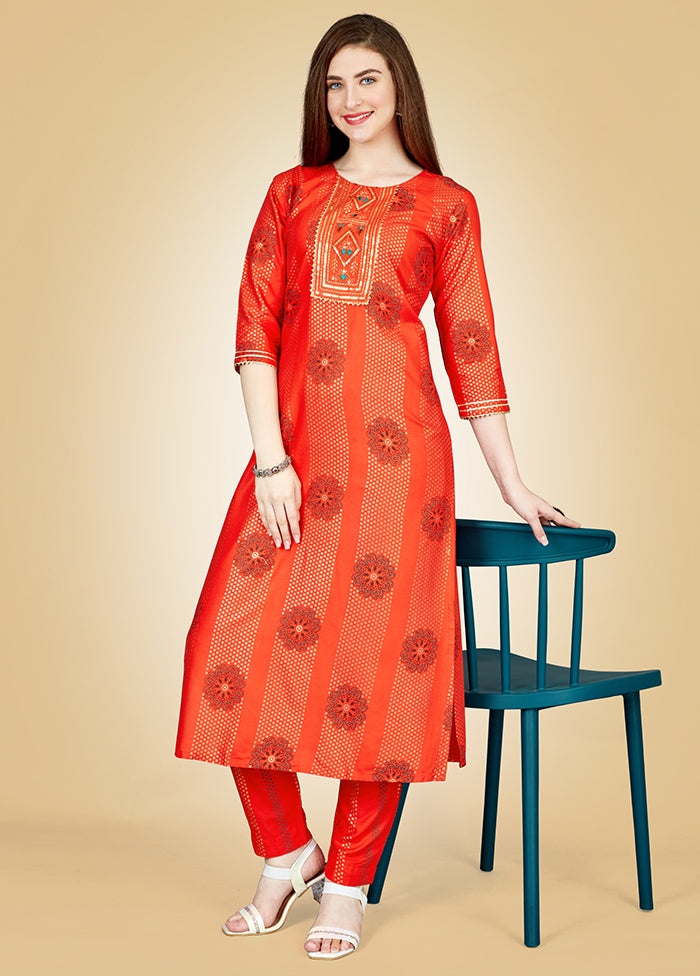 2 Pc Orange Readymade Viscose Kurti Set - Indian Silk House Agencies