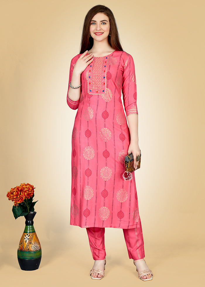 2 Pc Pink Readymade Viscose Kurti Set - Indian Silk House Agencies
