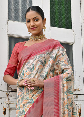 Pista Green Tussar Silk Saree With Blouse Piece