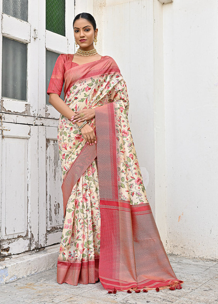 Yellow Tussar Silk Saree With Blouse Piece