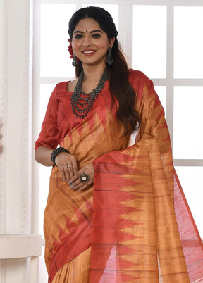 Mustard Tussar Silk Saree With Blouse Piece