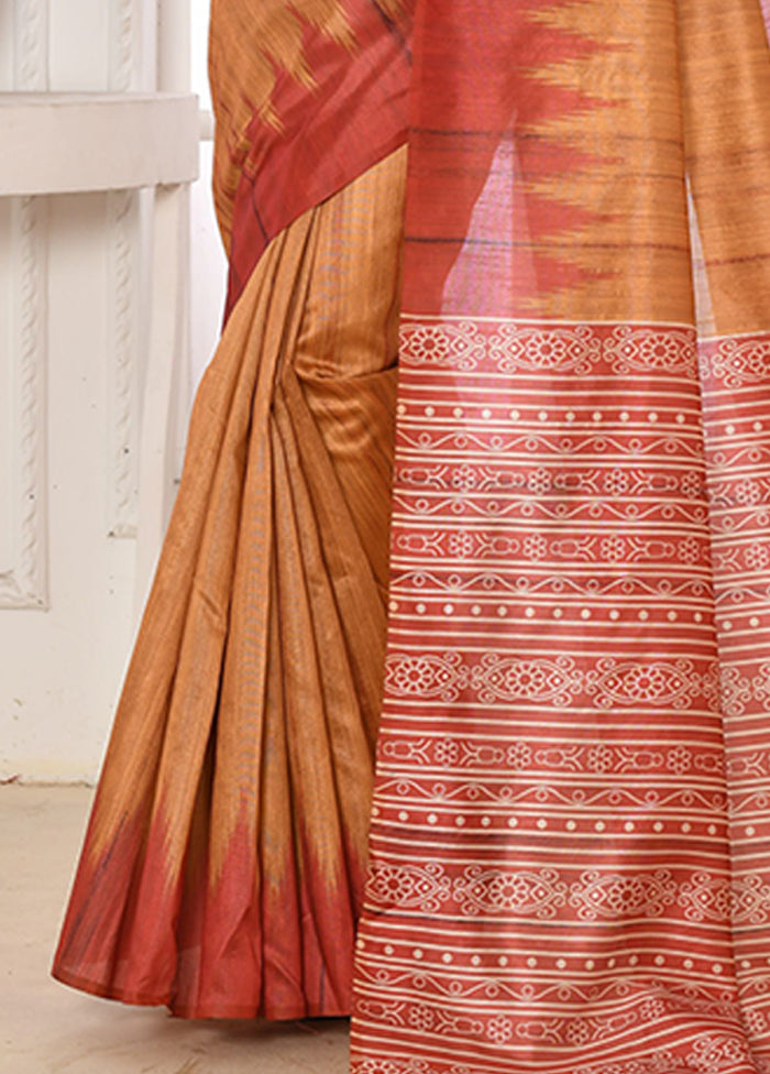 Mustard Tussar Silk Saree With Blouse Piece