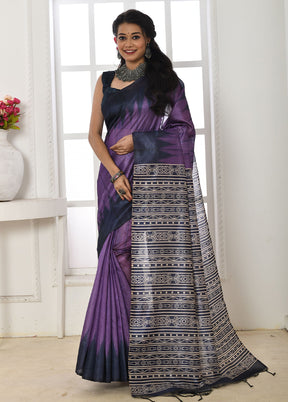 Purple Tussar Silk Saree With Blouse Piece