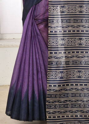 Purple Tussar Silk Saree With Blouse Piece