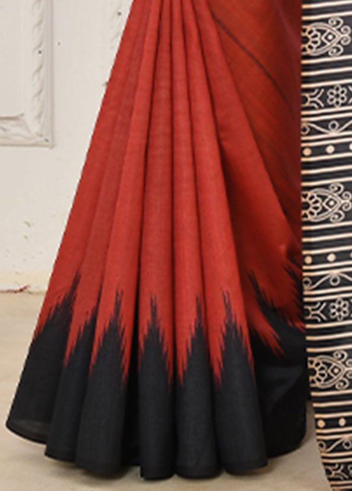 Red Tussar Silk Saree With Blouse Piece