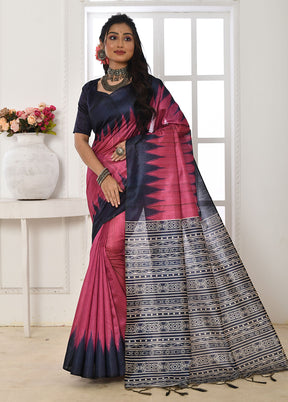 Pink Tussar Silk Saree With Blouse Piece