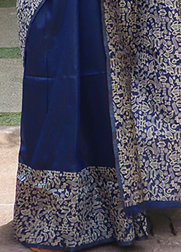 Blue Spun Silk Saree With Blouse Piece