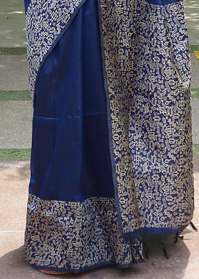 Blue Spun Silk Saree With Blouse Piece