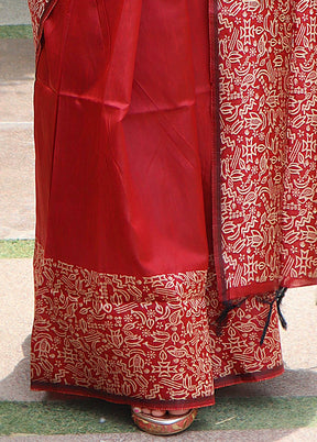 Red Spun Silk Saree With Blouse Piece