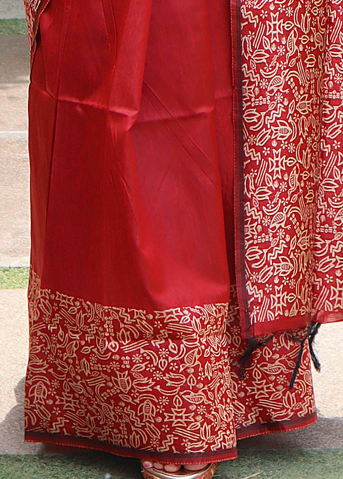 Red Spun Silk Saree With Blouse Piece