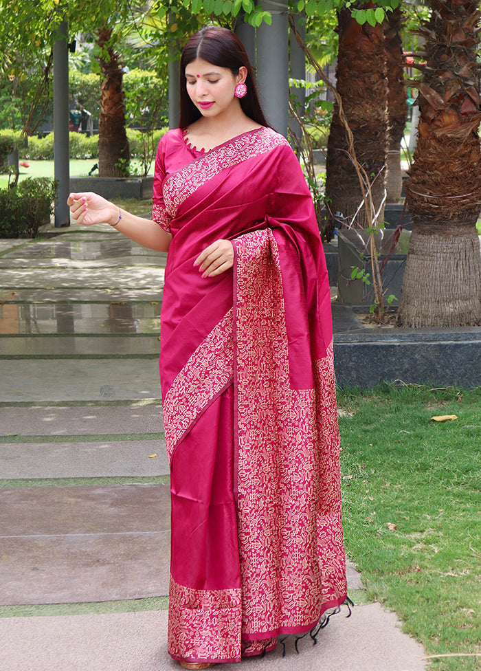 Pink Spun Silk Saree With Blouse Piece