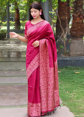 Pink Spun Silk Saree With Blouse Piece