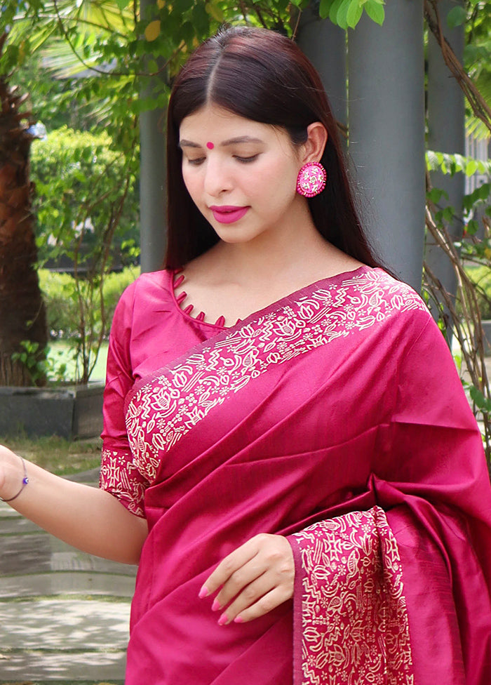 Pink Spun Silk Saree With Blouse Piece