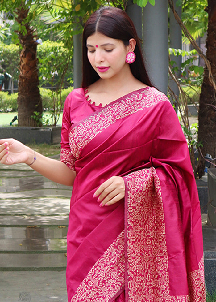 Pink Spun Silk Saree With Blouse Piece