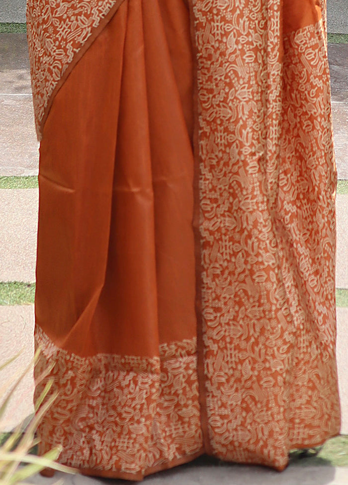 Orange Spun Silk Saree With Blouse Piece