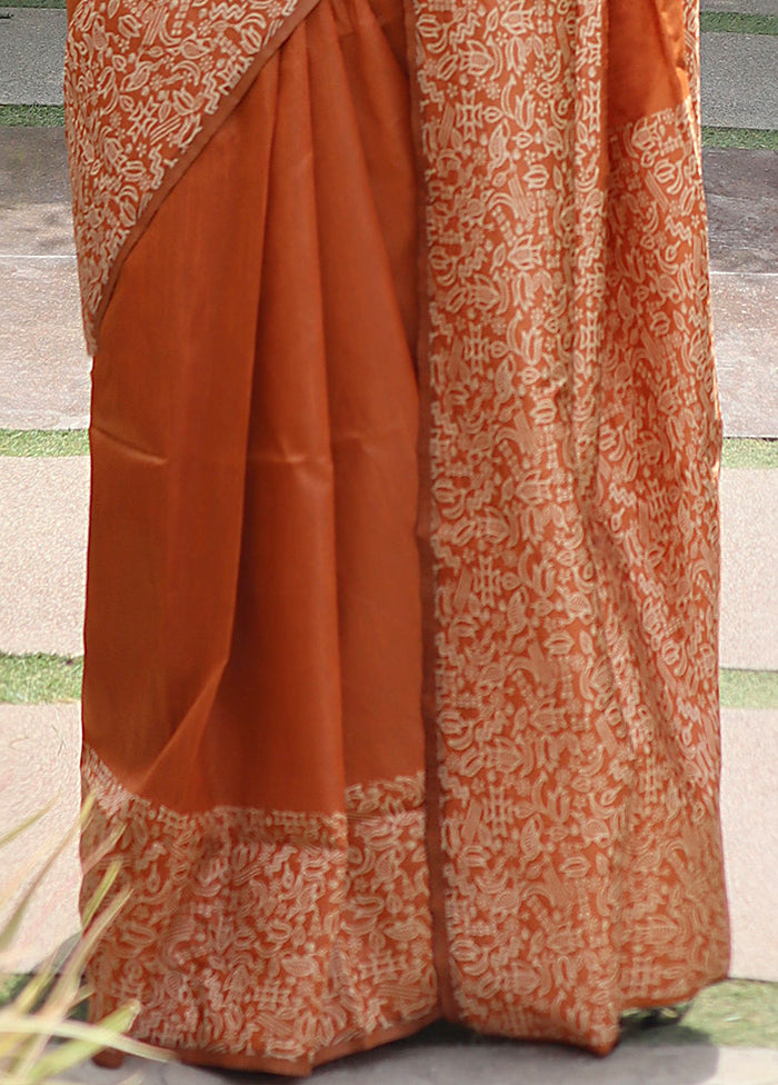 Orange Spun Silk Saree With Blouse Piece