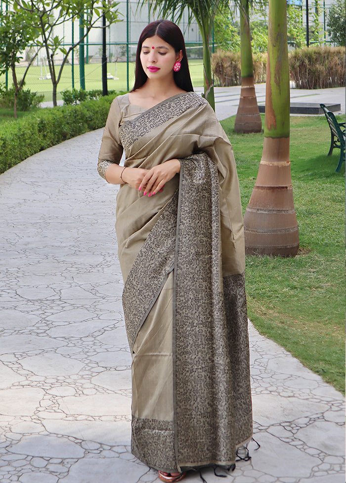 Cream Spun Silk Saree With Blouse Piece