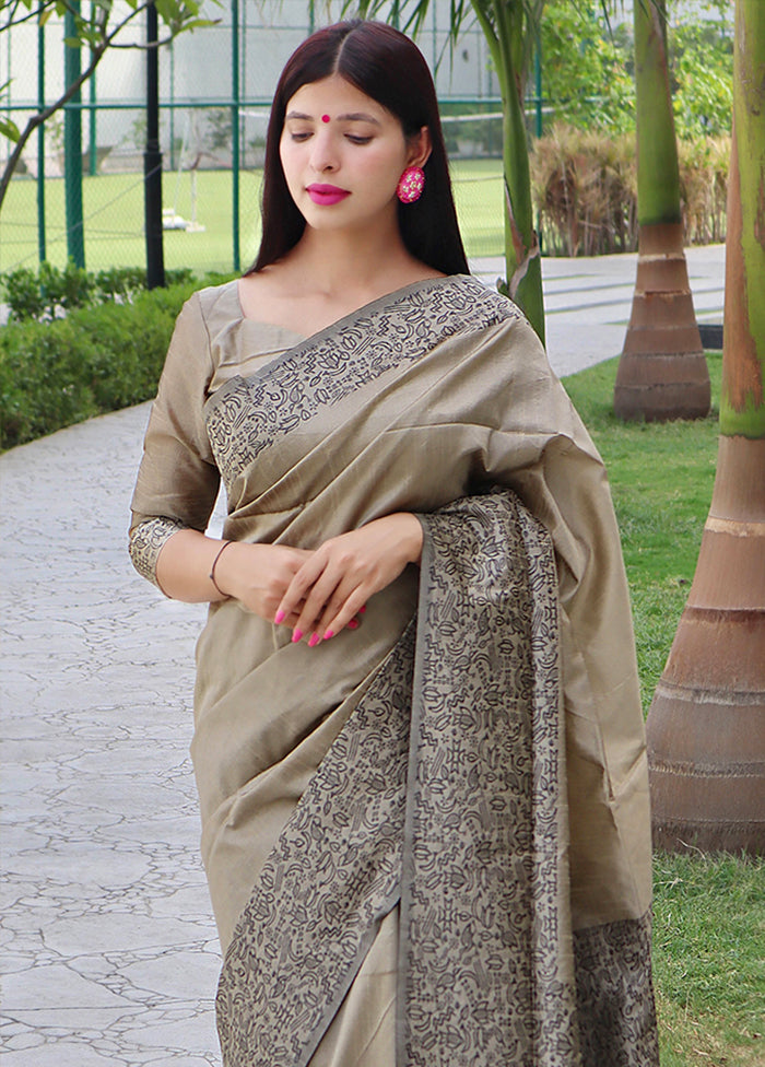 Cream Spun Silk Saree With Blouse Piece