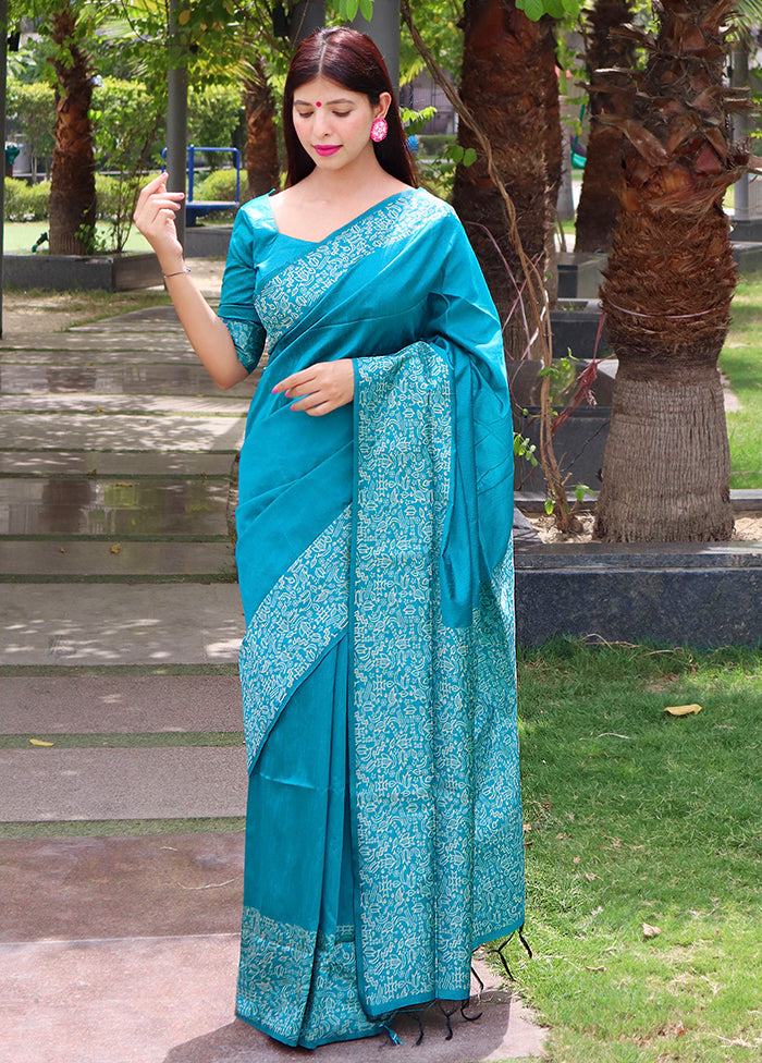 Firoza Spun Silk Saree With Blouse Piece