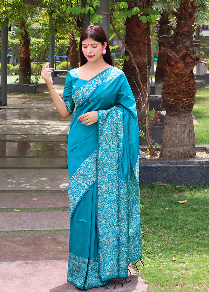 Firoza Spun Silk Saree With Blouse Piece