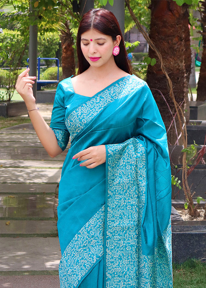 Firoza Spun Silk Saree With Blouse Piece