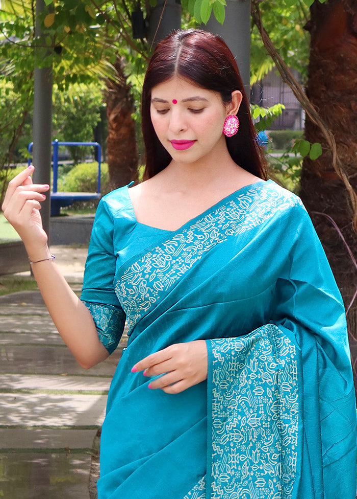 Firoza Spun Silk Saree With Blouse Piece