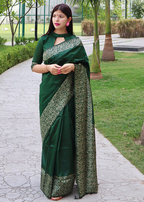 Green Spun Silk Saree With Blouse Piece