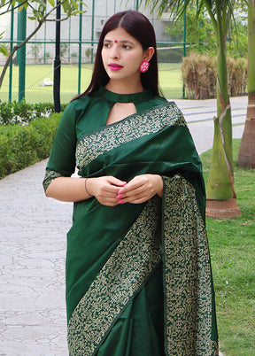 Green Spun Silk Saree With Blouse Piece