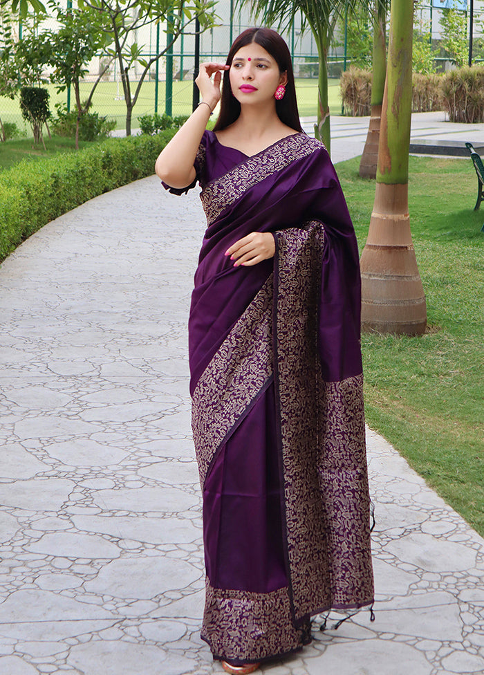 Purple Spun Silk Saree With Blouse Piece