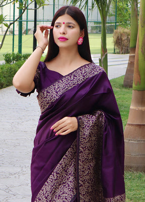 Purple Spun Silk Saree With Blouse Piece