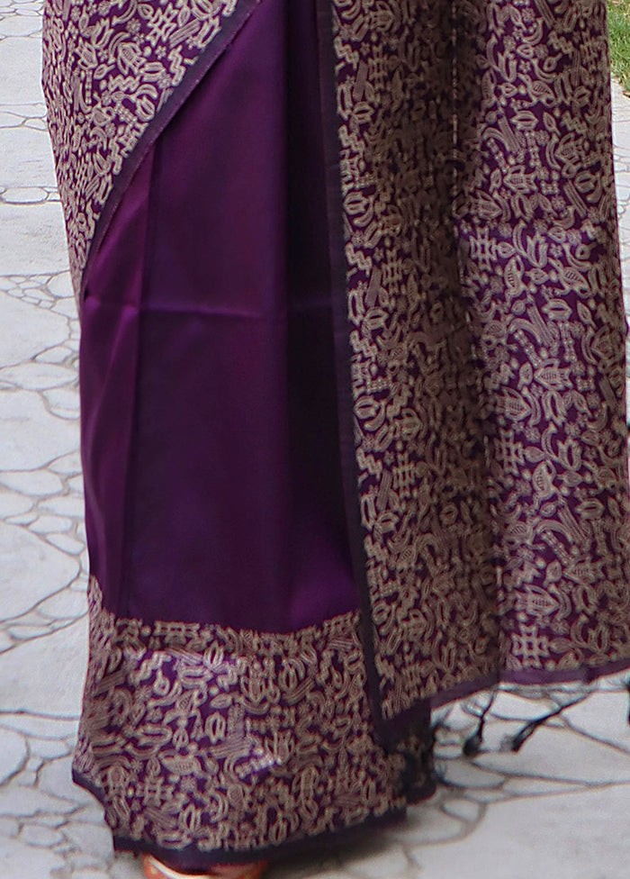 Purple Spun Silk Saree With Blouse Piece