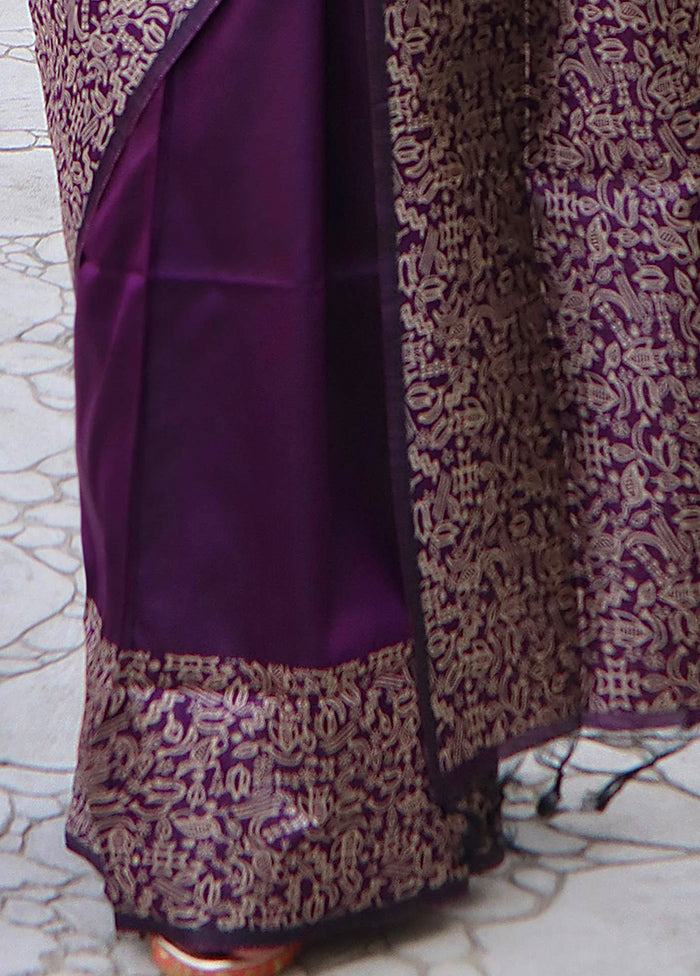 Purple Spun Silk Saree With Blouse Piece