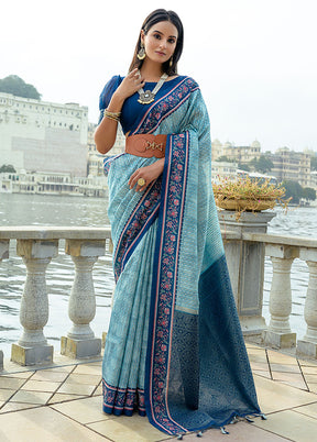 Firoza Spun Silk Saree With Blouse Piece