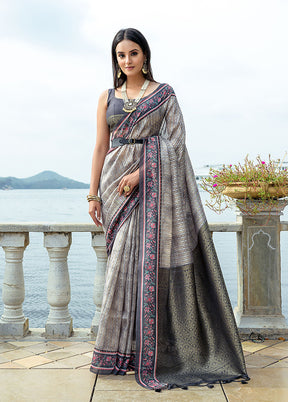 Grey Spun Silk Saree With Blouse Piece