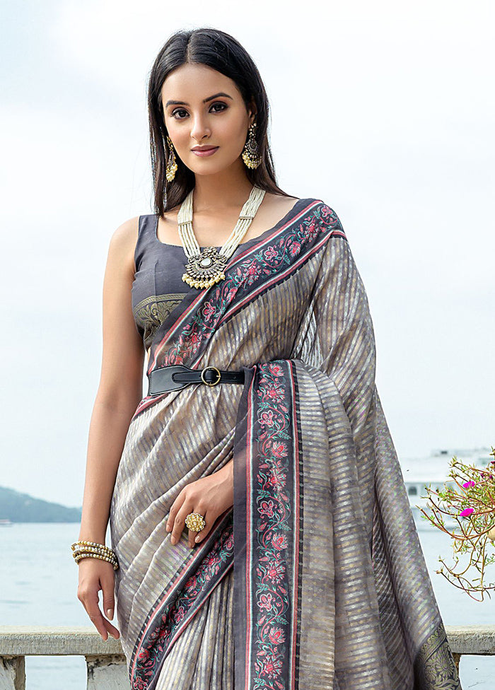 Grey Spun Silk Saree With Blouse Piece